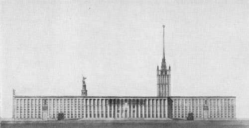 Г. П. Гольц. Второй дом Совнаркома в Москве. Конкурсный проект 1940 г. Главный фасад