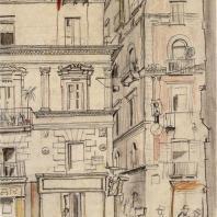 Георгий Гольц. «Неаполь. Улица». 1924-1925 гг.,  бумага, карандаш, цветные карандаши