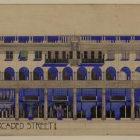 Charles Rennie Mackintosh. Designs for buildings in an arcaded street. [1915–6]